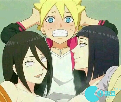 博人被花火和雏田夹在中间图片-火影忍者博人花火雏田图片分享