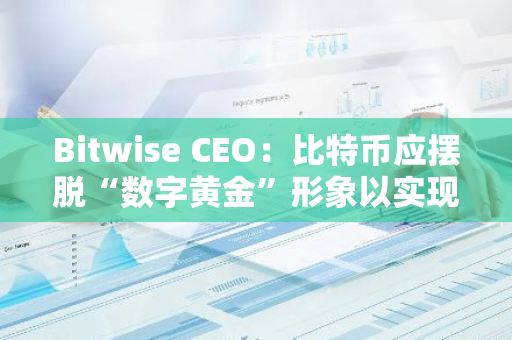 Bitwise CEO：比特币应摆脱“数字黄金”形象以实现主流普及
