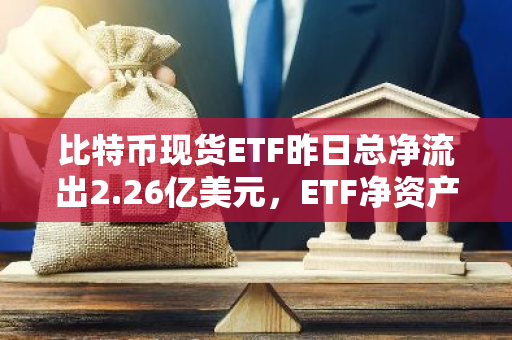 比特币现货ETF昨日总净流出2.26亿美元，ETF净资产比率达4.45%