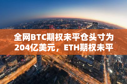 全网BTC期权未平仓头寸为204亿美元，ETH期权未平仓头寸达90亿美元