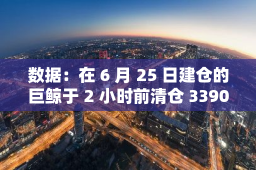数据：在 6 月 25 日建仓的巨鲸于 2 小时前清仓 3390 亿枚 PEPE，亏损 19.4 万美金