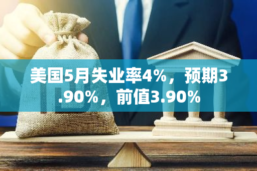美国5月失业率4%，预期3.90%，前值3.90%