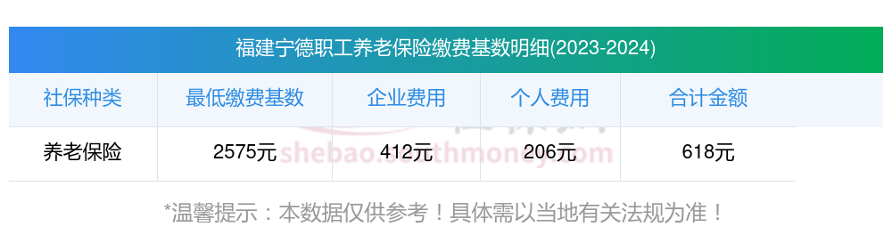 福建宁德职工养老保险缴费标准2023-2024最新是多少？