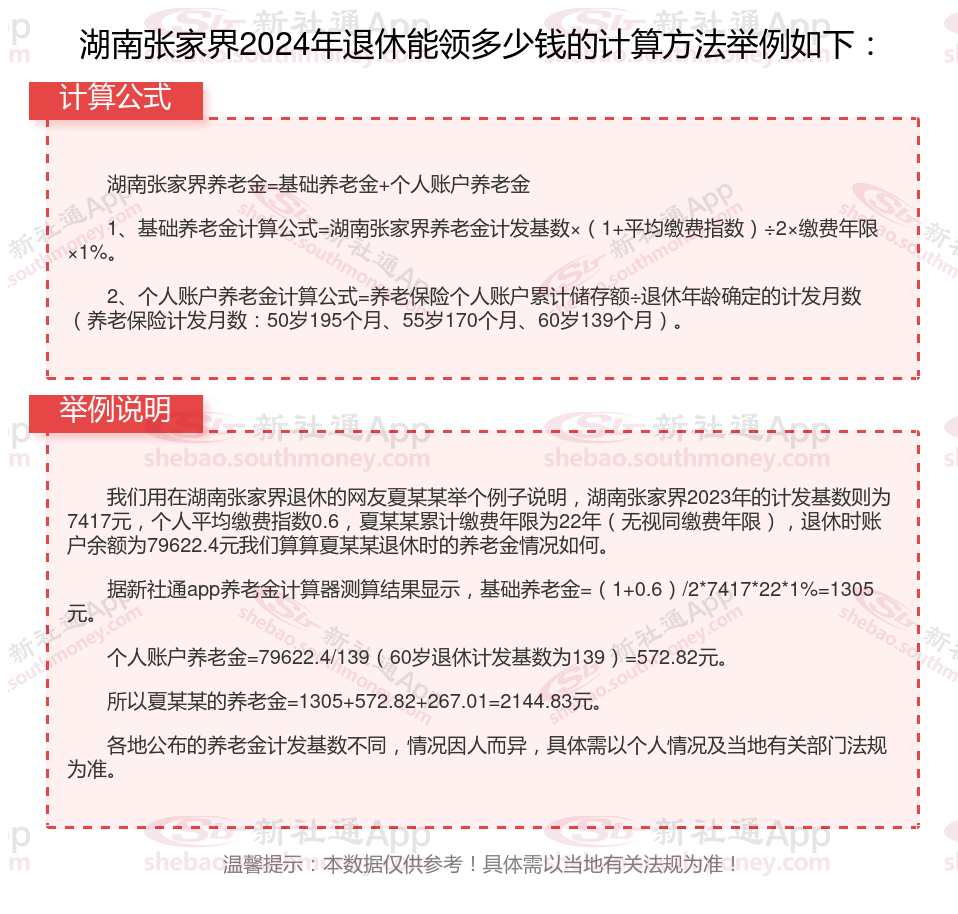 湖南张家界养老金计算器在线计算入口，2024年湖南张家界养老金计算公式是怎样的？