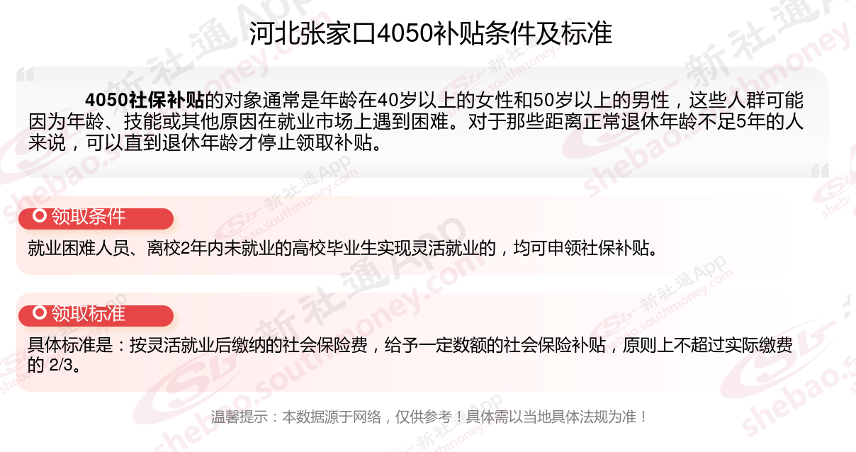 2023~2024年河北张家口灵活就业社保补贴能拿到多少钱 河北张家口4050补贴申请条件是什么？