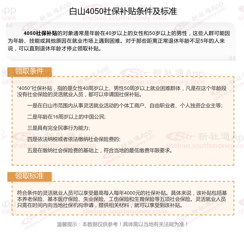 白山4050社保补贴标准2024年最新 白山灵活就业4050补贴需要什么条件