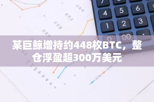 某巨鲸增持约448枚BTC，整仓浮盈超300万美元