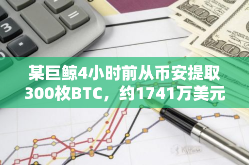 某巨鲸4小时前从币安提取300枚BTC，约1741万美元