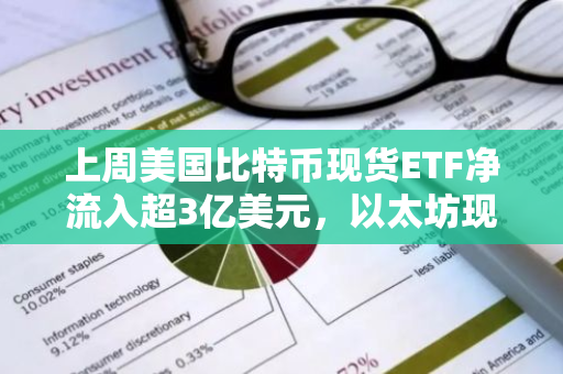 上周美国比特币现货ETF净流入超3亿美元，以太坊现货ETF净流出522万美元