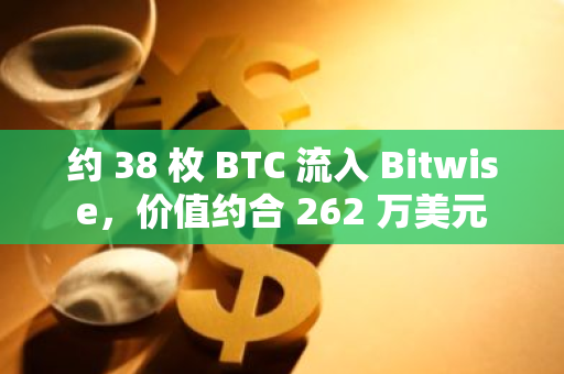 约 38 枚 BTC 流入 Bitwise，价值约合 262 万美元