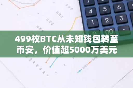 499枚BTC从未知钱包转至币安，价值超5000万美元
