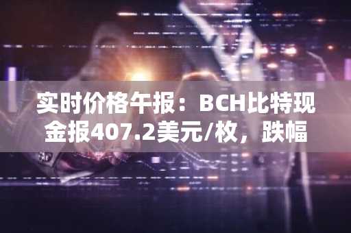 实时价格午报：BCH比特现金报407.2美元/枚，跌幅达-3.00%