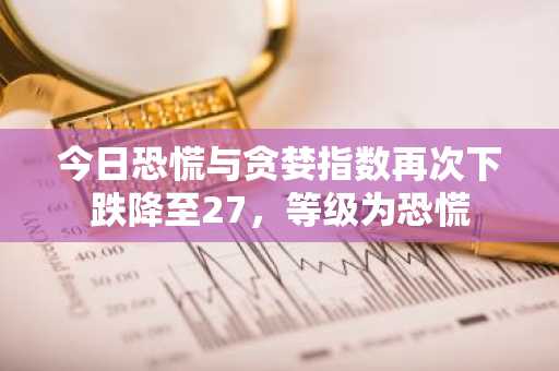 今日恐慌与贪婪指数再次下跌降至27，等级为恐慌