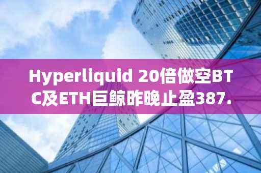 Hyperliquid 20倍做空BTC及ETH巨鲸昨晚止盈387.02枚BTC空单