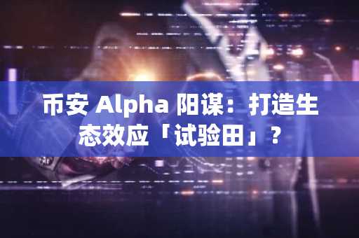 币安 Alpha 阳谋：打造生态效应「试验田」？