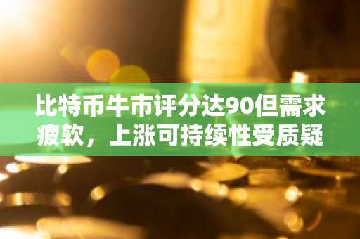 比特币牛市评分达90但需求疲软，上涨可持续性受质疑
